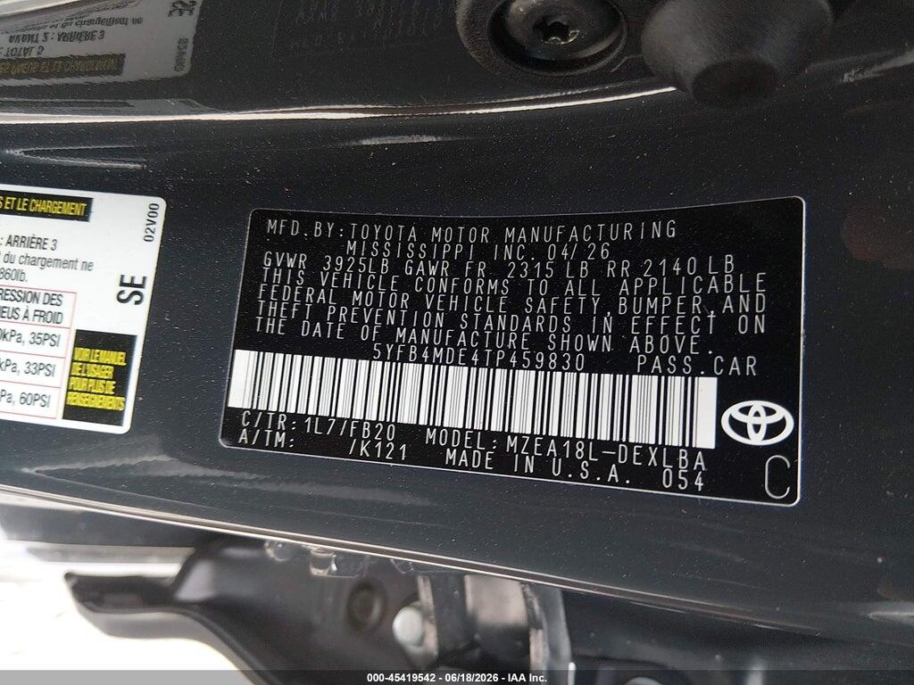 5YFB4MDE4TP459830 2026 TOYOTA COROLLA photo no. 9