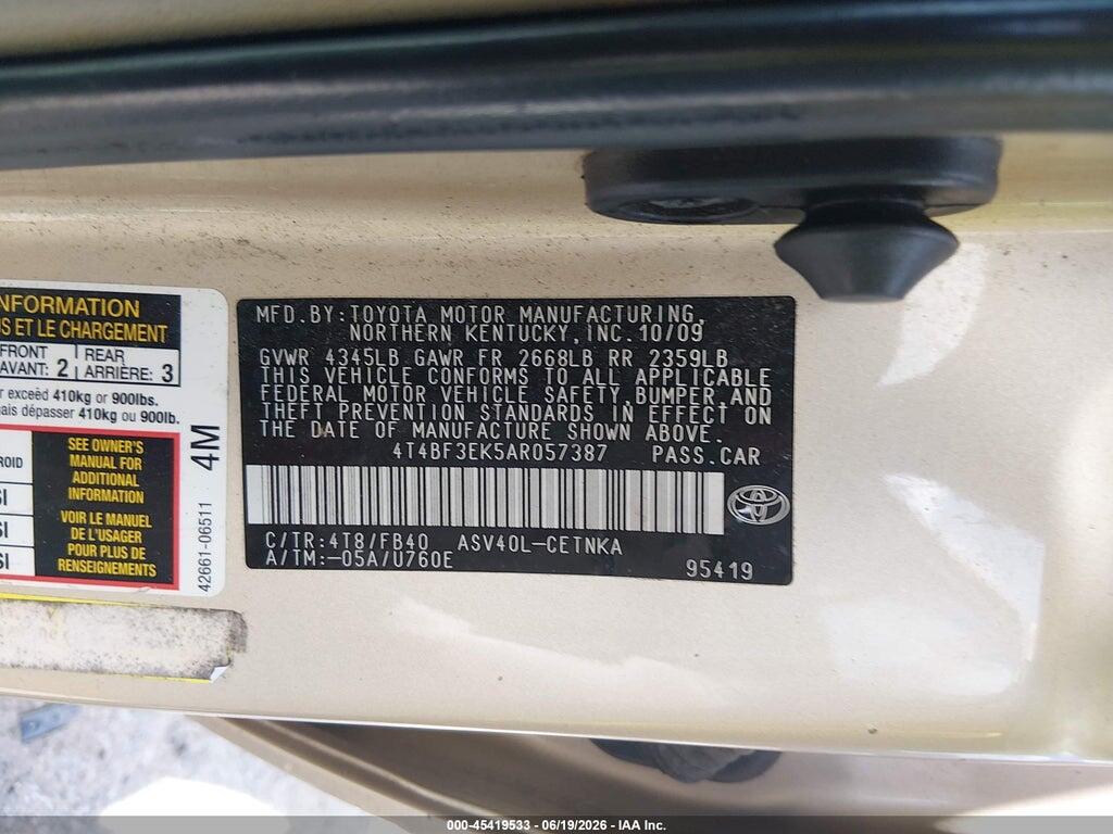 4T4BF3EK5AR057387 2010 TOYOTA CAMRY photo no. 9