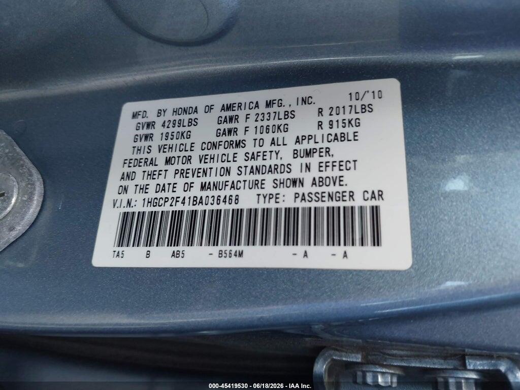 1HGCP2F41BA036468 2011 HONDA ACCORD photo no. 9