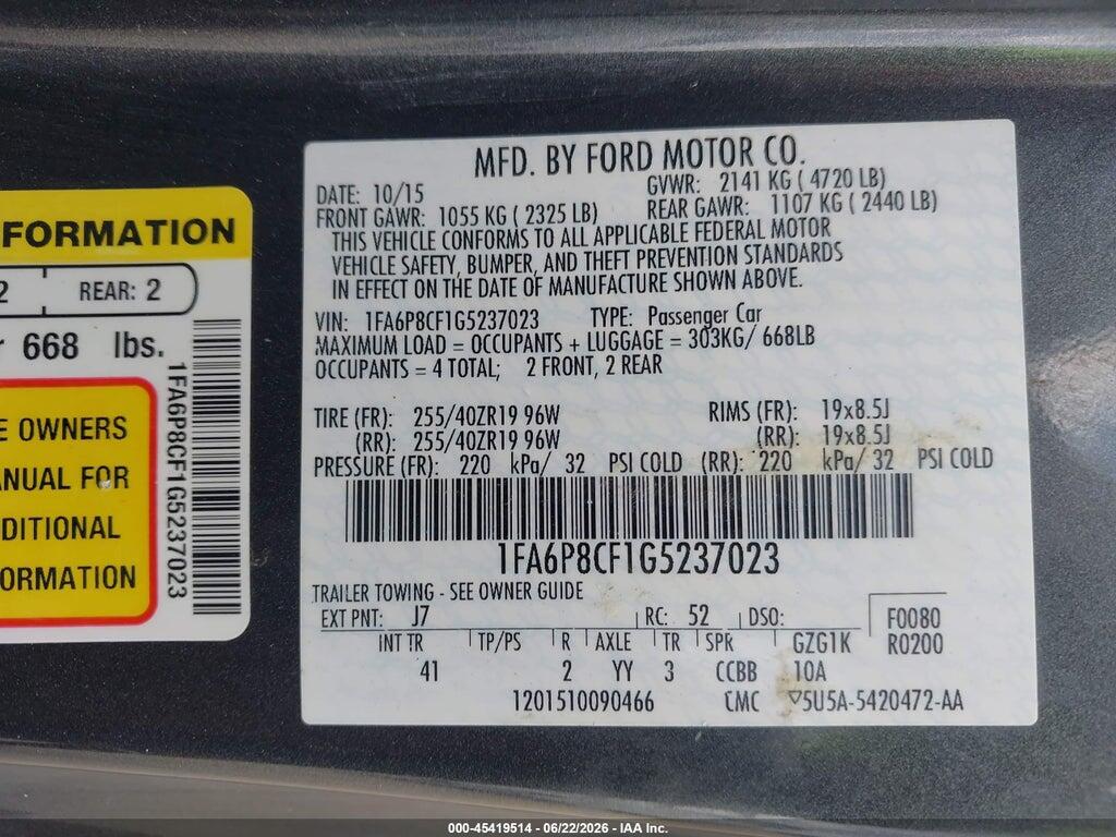 1FA6P8CF1G5237023 2016 FORD MUSTANG photo no. 9