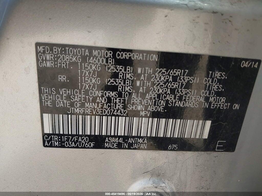 JTMRFREV3ED074432 2014 TOYOTA RAV4 photo no. 9