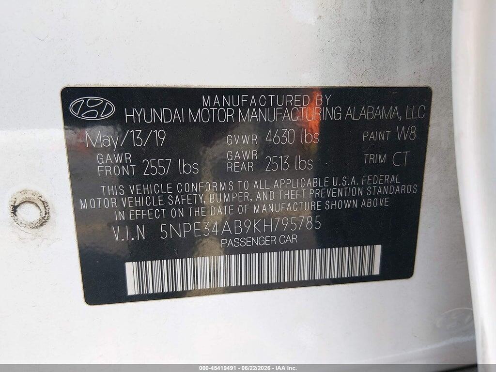 5NPE34AB9KH795785 2019 HYUNDAI SONATA photo no. 9