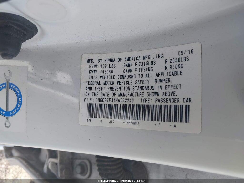 1HGCR2F94HA062240 2017 HONDA ACCORD photo no. 9