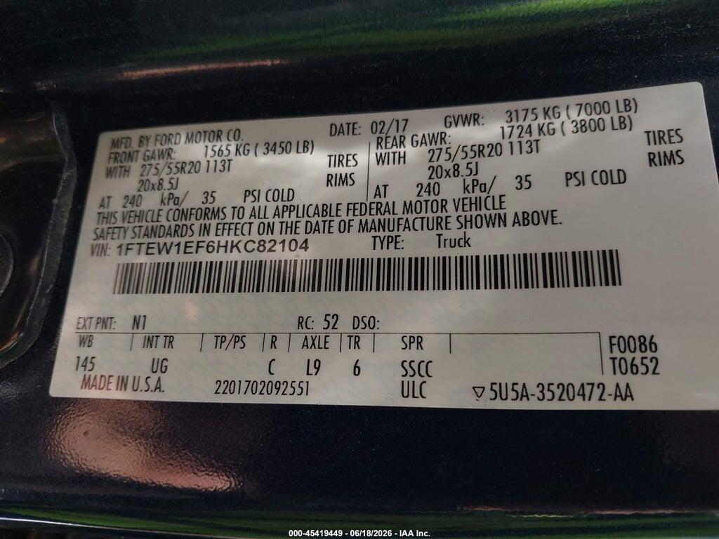 1FTEW1EF6HKC82104 2017 FORD F-150 photo no. 9