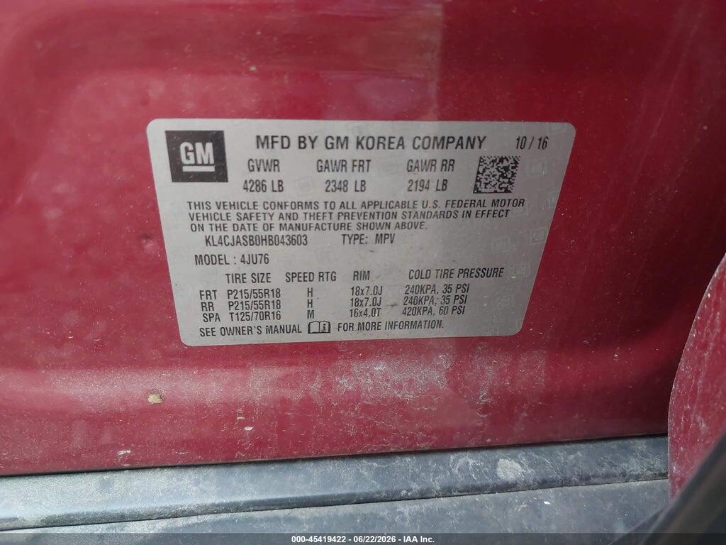 KL4CJASB0HB043603 2017 BUICK ENCORE photo no. 9