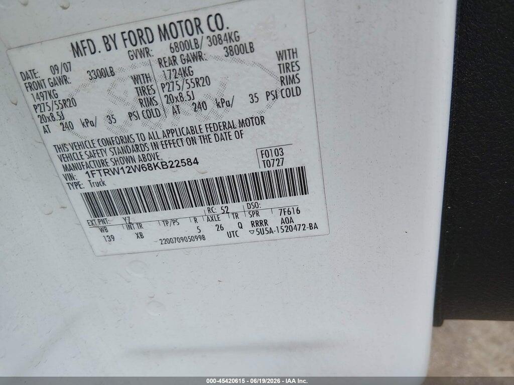 1FTRW12W68KB22584 2008 FORD F-150 photo no. 9