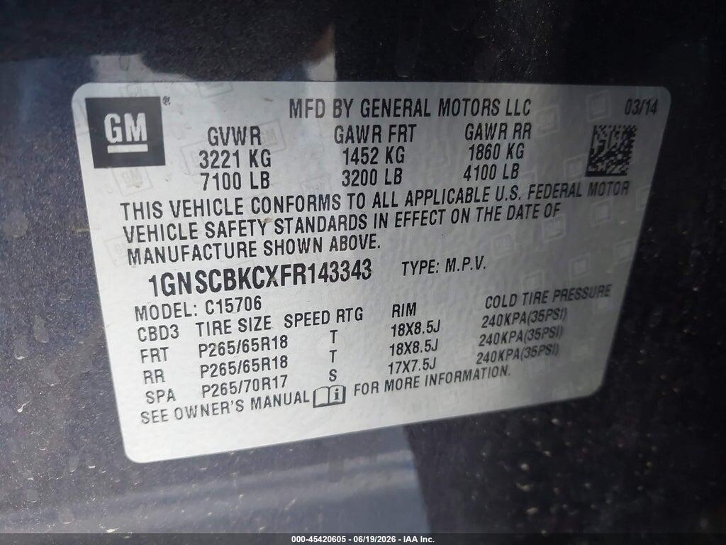 1GNSCBKCXFR143343 2015 CHEVROLET TAHOE photo no. 9