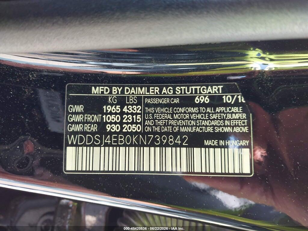 WDDSJ4EB0KN739842 2019 MERCEDES-BENZ CLA 250 photo no. 9