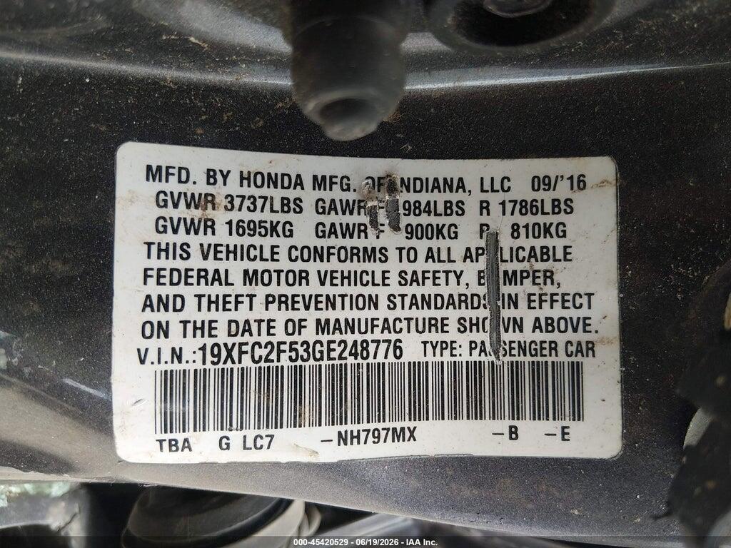 19XFC2F53GE248776 2016 HONDA CIVIC photo no. 9