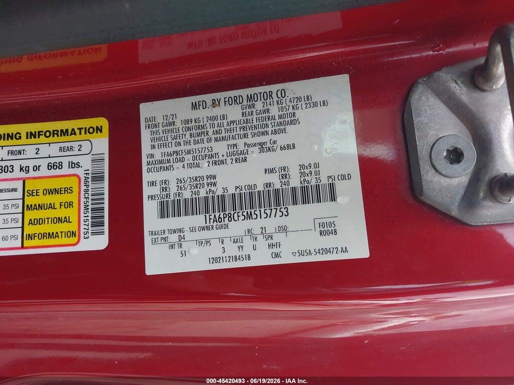 1FA6P8CF5M5157753 2021 FORD MUSTANG photo no. 9