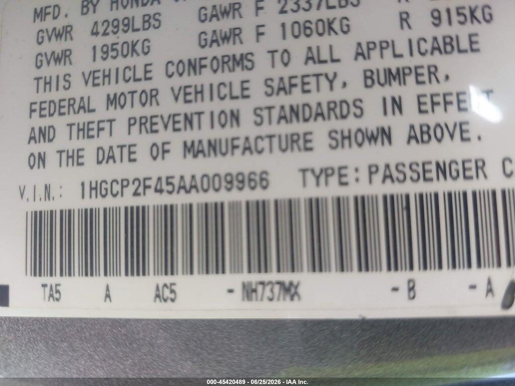 1HGCP2F45AA009966 2010 HONDA ACCORD photo no. 9