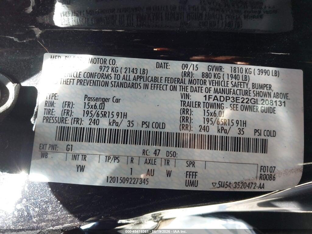 1FADP3E22GL208131 2016 FORD FOCUS photo no. 9