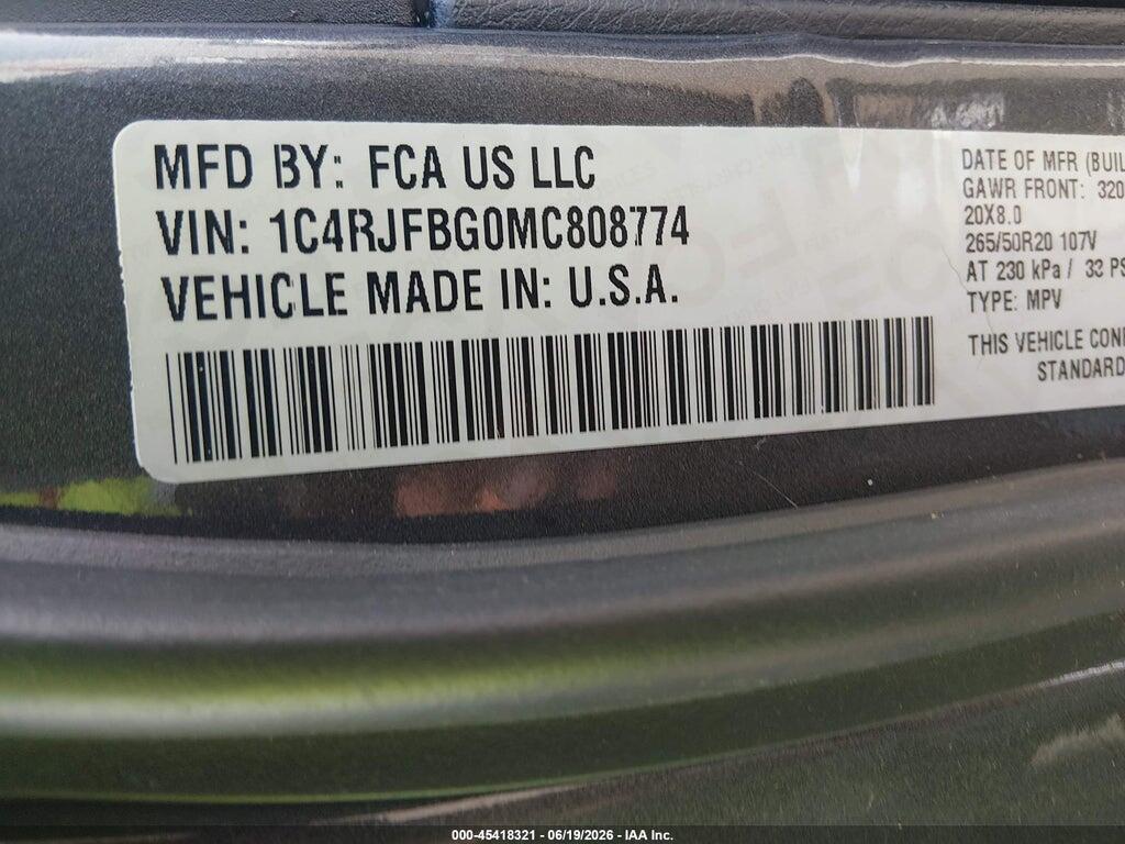 1C4RJFBG0MC808774 2021 JEEP GRAND CHEROKEE photo no. 9