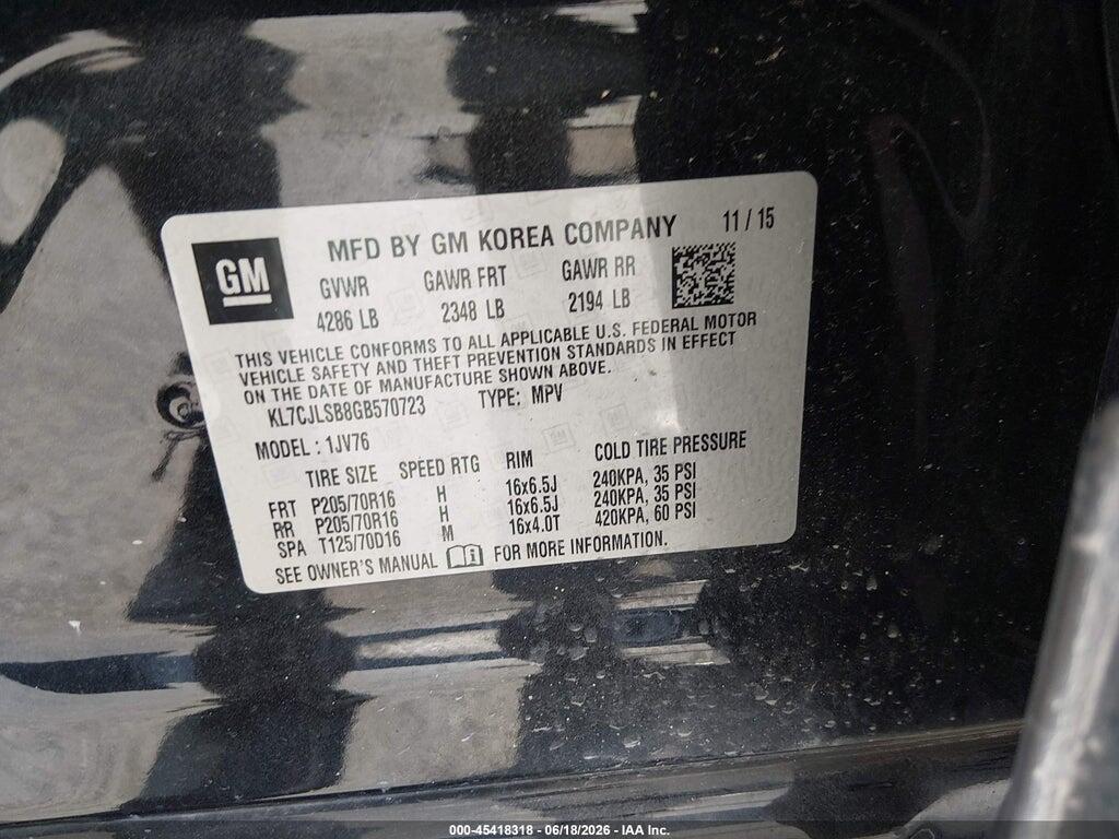 KL7CJLSB8GB570723 2016 CHEVROLET TRAX photo no. 9