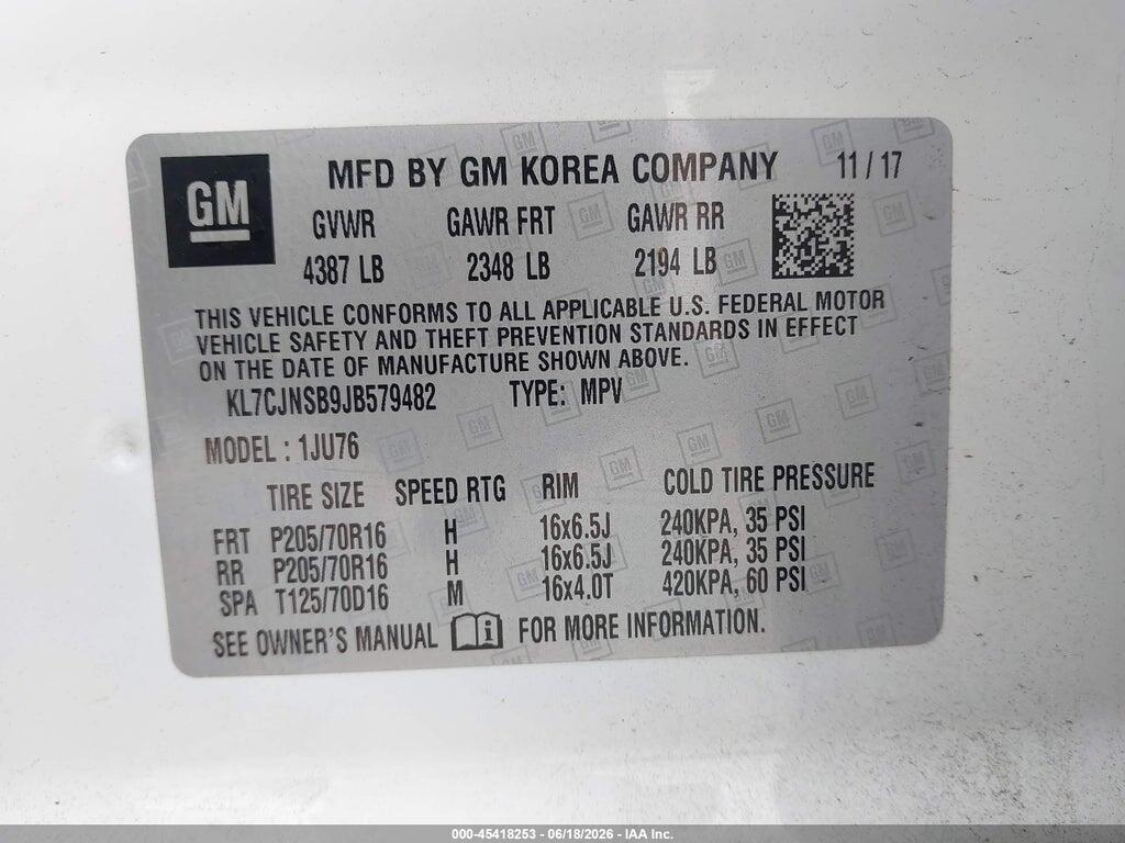 KL7CJNSB9JB579482 2018 CHEVROLET TRAX photo no. 9
