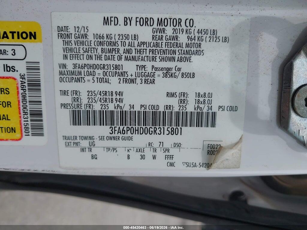 3FA6P0HD0GR315801 2016 FORD FUSION photo no. 9