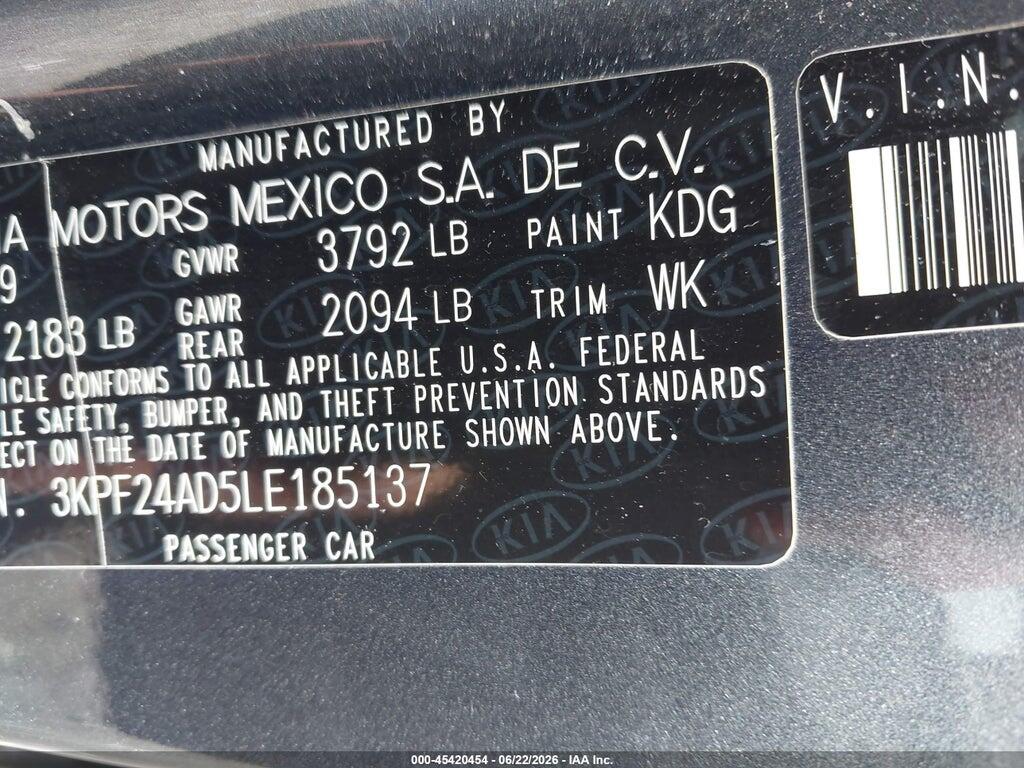 3KPF24AD5LE185137 2020 KIA FORTE photo no. 9