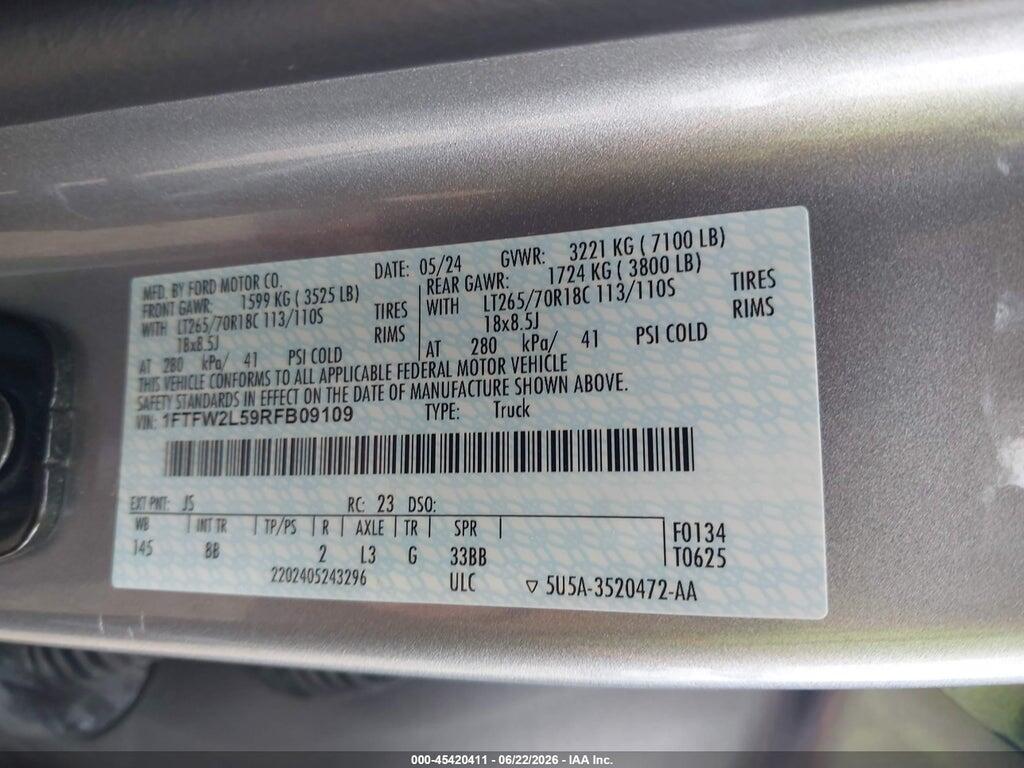 1FTFW2L59RFB09109 2024 FORD F-150 photo no. 9