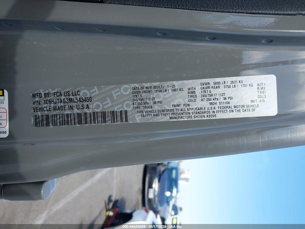 1C6HJTAG3ML543450 2021 JEEP GLADIATOR photo no. 9