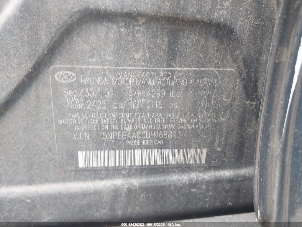 5NPEB4AC0BH168873 2011 HYUNDAI SONATA photo no. 9