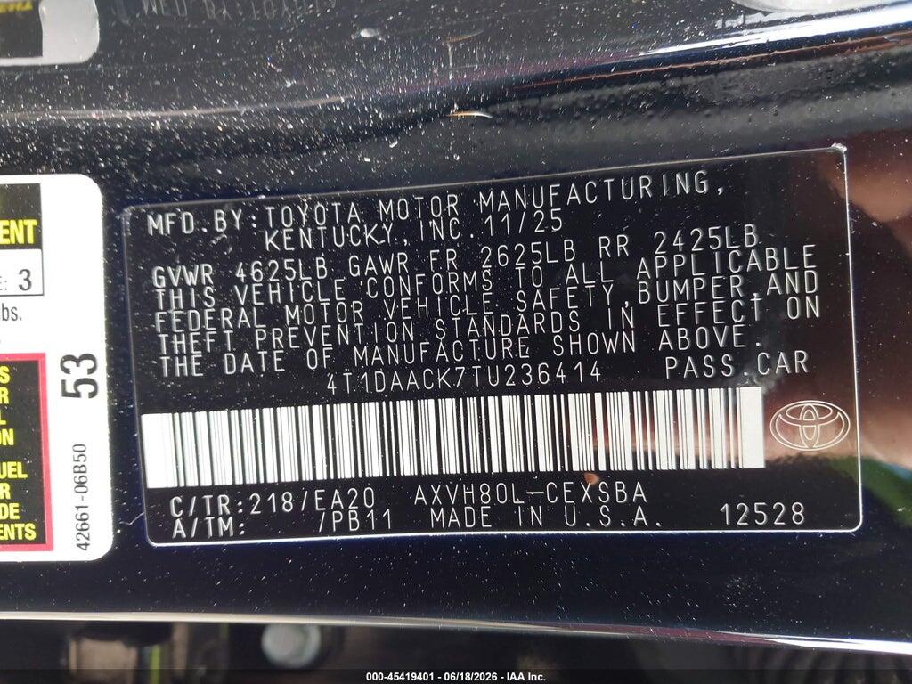 4T1DAACK7TU236414 2026 TOYOTA CAMRY photo no. 9