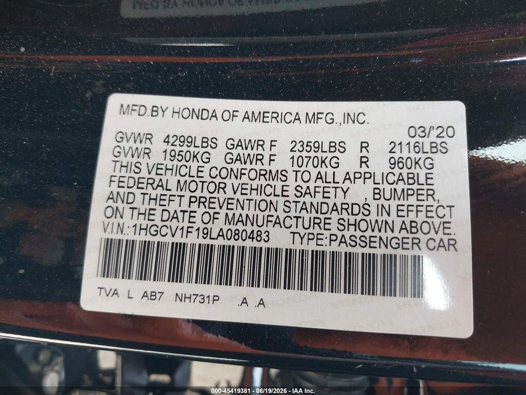 1HGCV1F19LA080483 2020 HONDA ACCORD photo no. 9