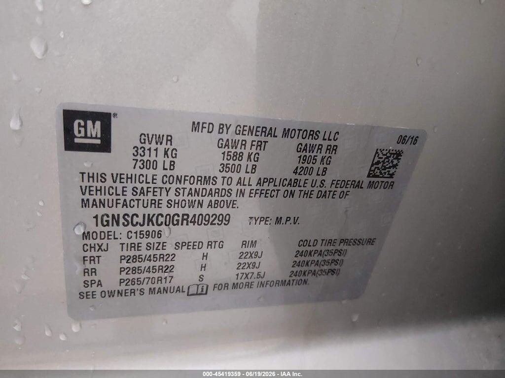 1GNSCJKC0GR409299 2016 CHEVROLET SUBURBAN photo no. 9