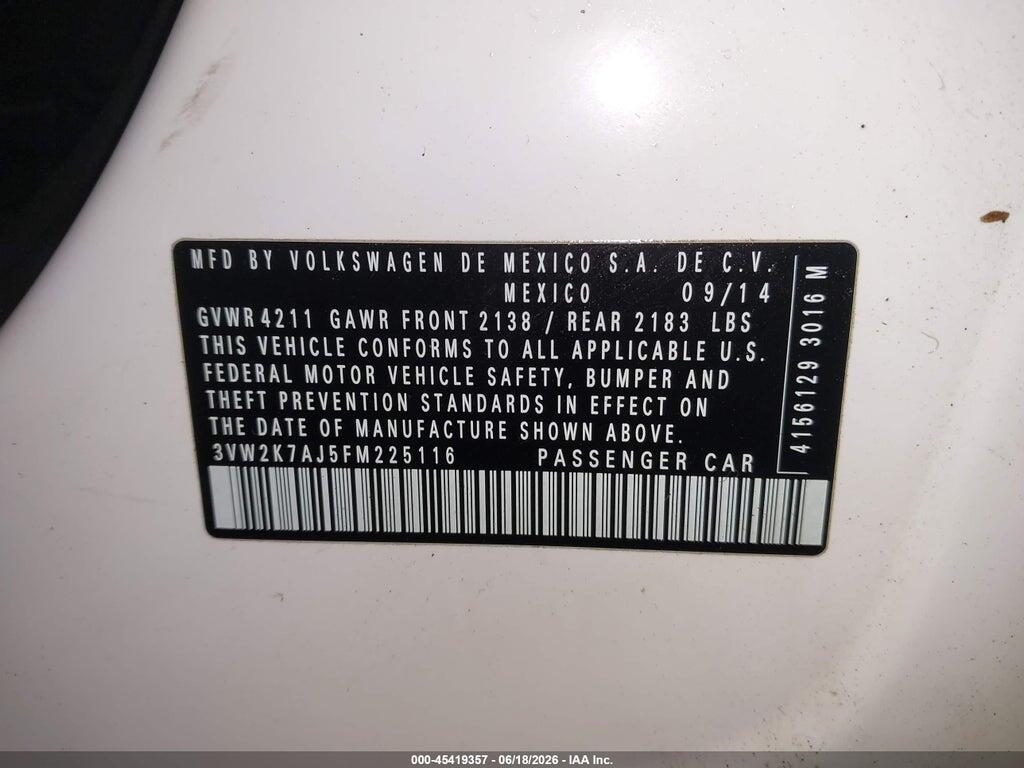 3VW2K7AJ5FM225116 2015 VOLKSWAGEN JETTA photo no. 9