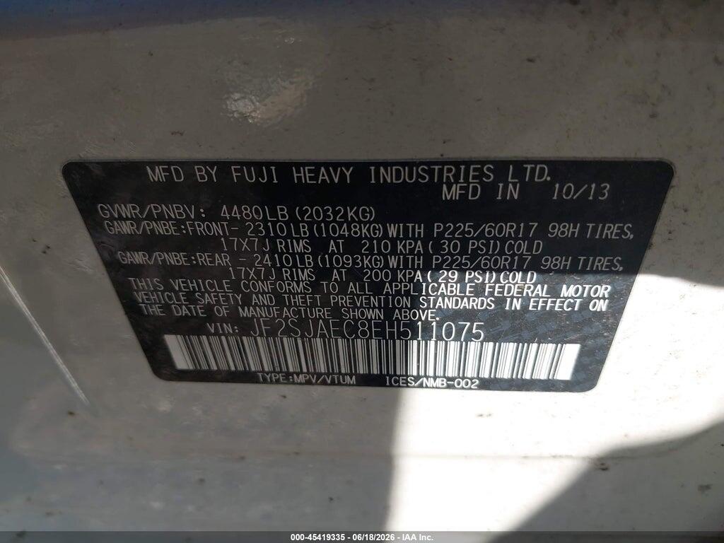 JF2SJAEC8EH511075 2014 SUBARU FORESTER photo no. 9