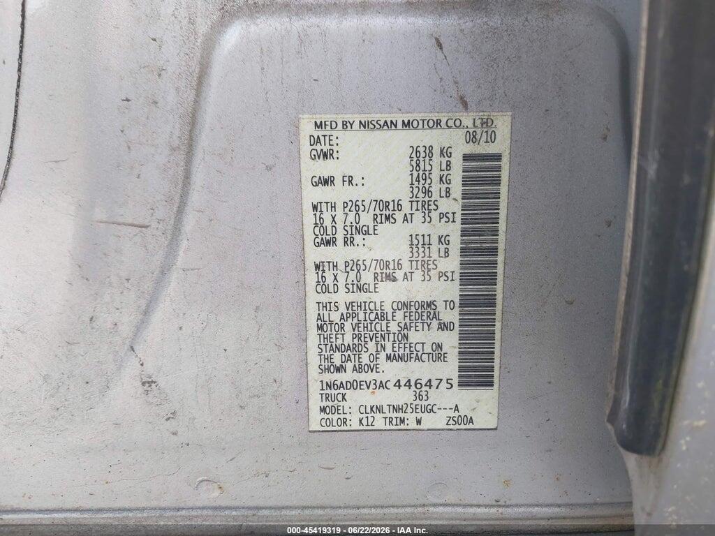 1N6AD0EV3AC446475 2010 NISSAN FRONTIER photo no. 9
