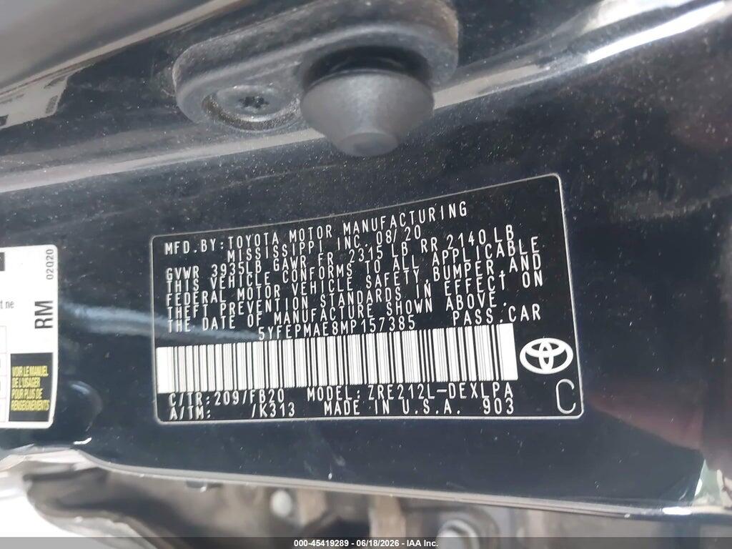 5YFEPMAE8MP157385 2021 TOYOTA COROLLA photo no. 9
