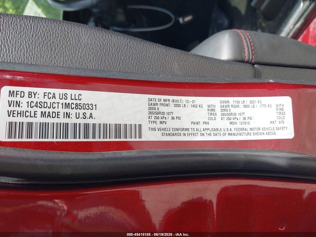 1C4SDJCT1MC850331 2021 DODGE DURANGO photo no. 9