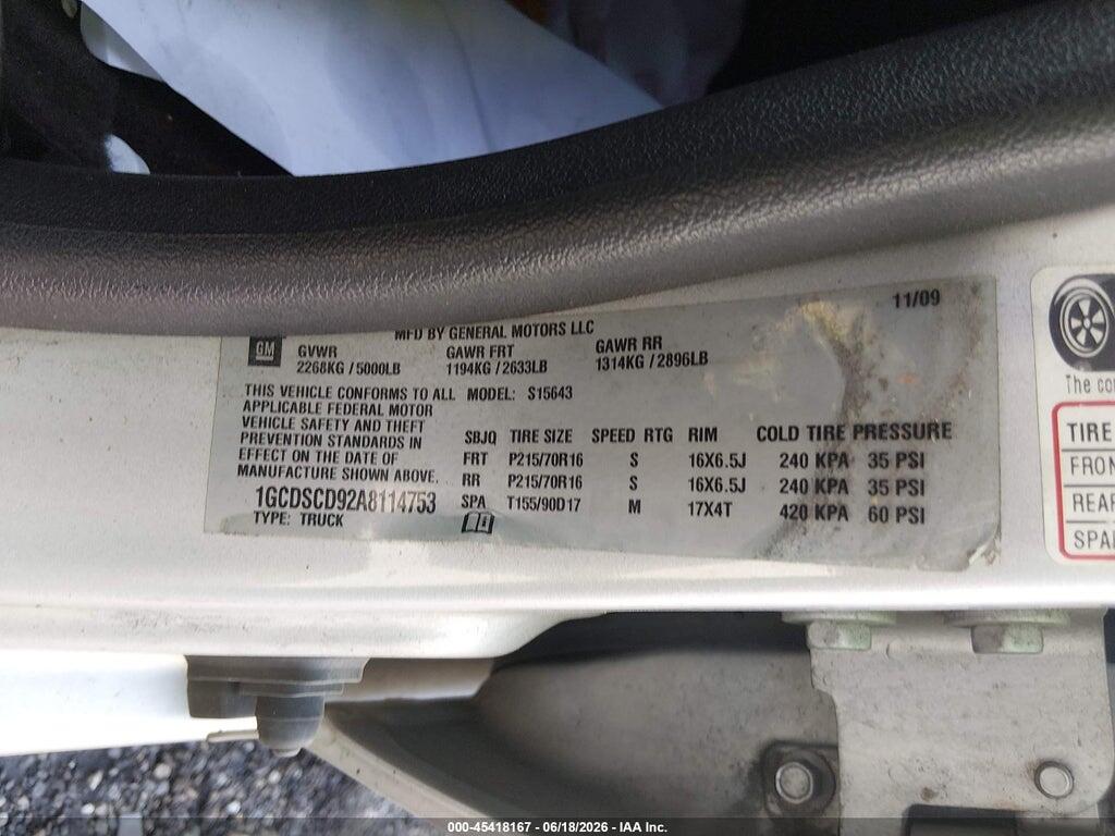 1GCDSCD92A8114753 2010 CHEVROLET COLORADO photo no. 9
