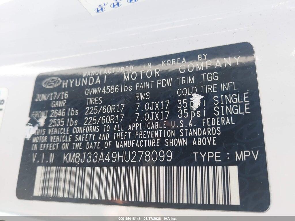 KM8J33A49HU278099 2017 HYUNDAI TUCSON photo no. 9