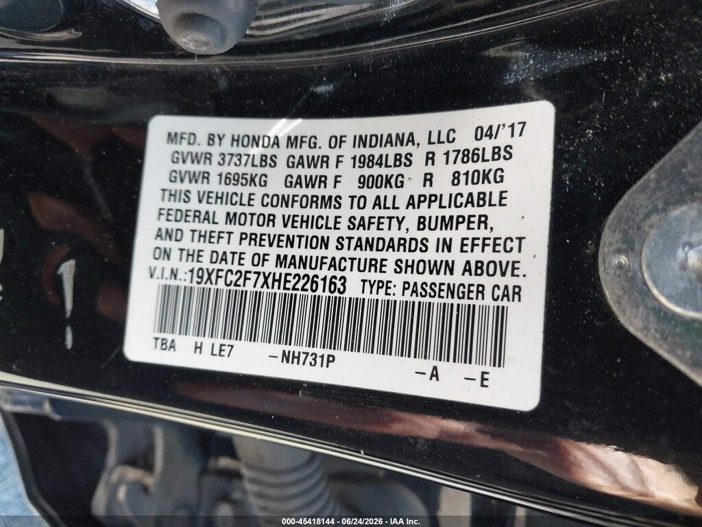 19XFC2F7XHE226163 2017 HONDA CIVIC photo no. 9