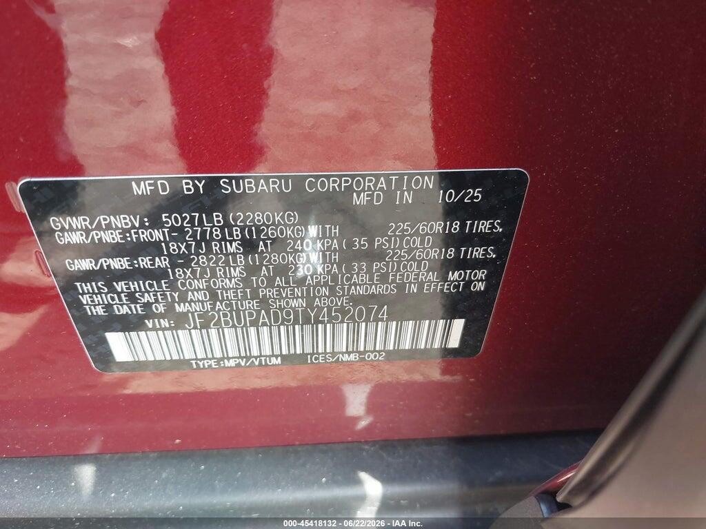 JF2BUPAD9TY452074 2026 SUBARU OUTBACK photo no. 9