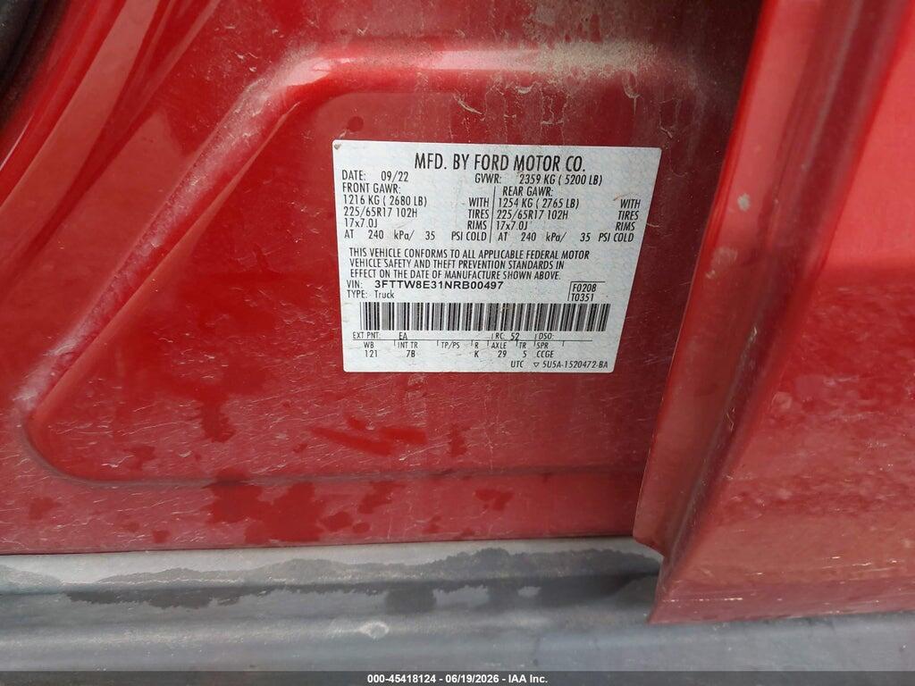 3FTTW8E31NRB00497 2022 FORD MAVERICK photo no. 9