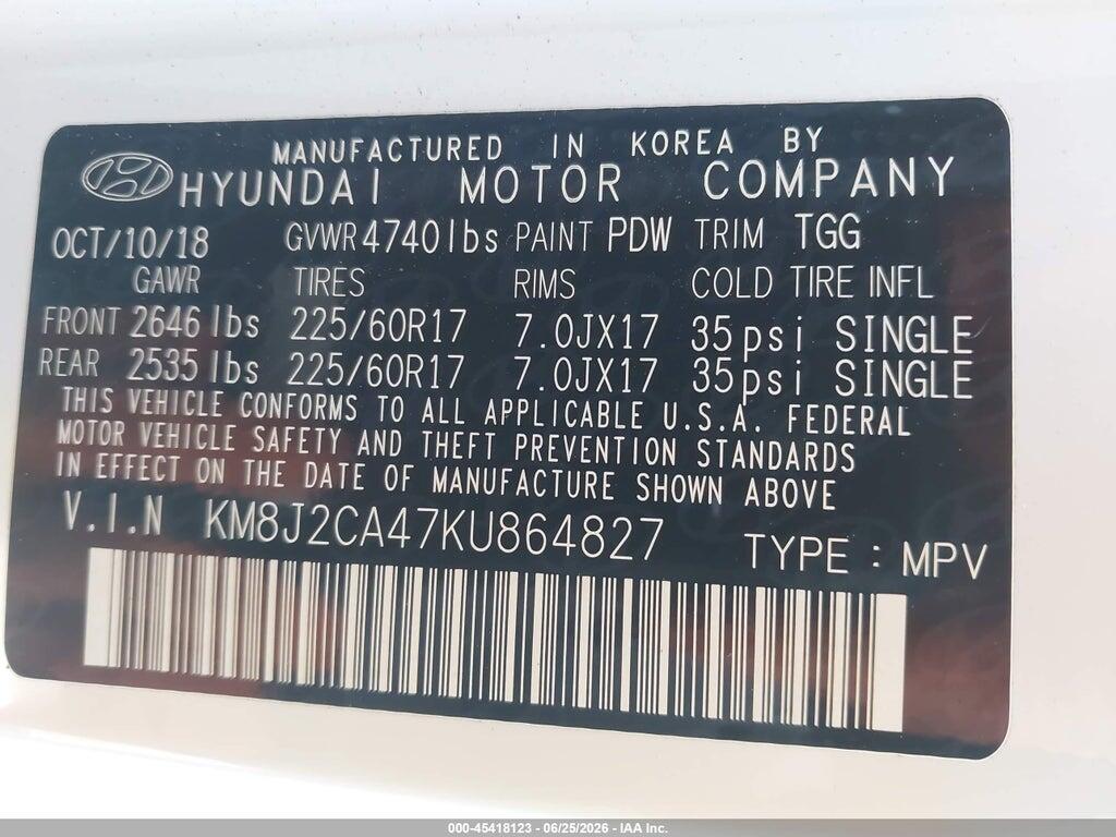 KM8J2CA47KU864827 2019 HYUNDAI TUCSON photo no. 9