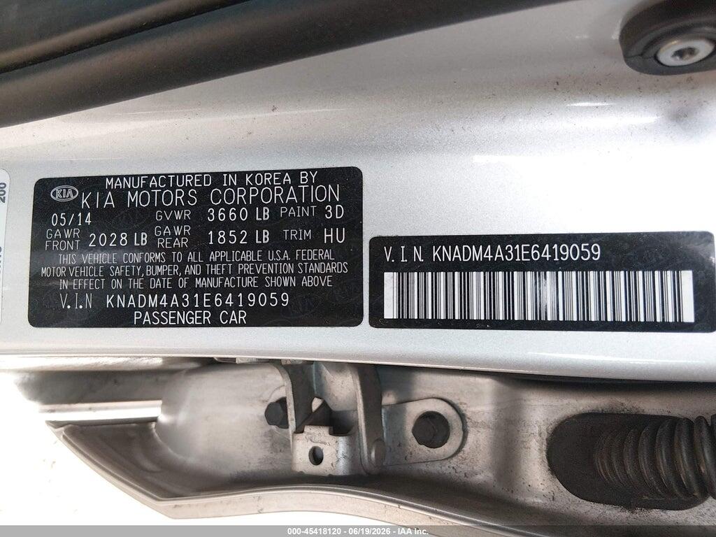 KNADM4A31E6419059 2014 KIA RIO photo no. 9