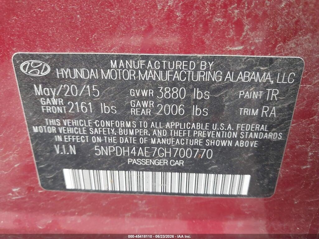 5NPDH4AE7GH700770 2016 HYUNDAI ELANTRA photo no. 9
