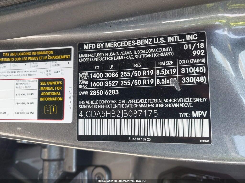 4JGDA5HB2JB087175 2018 MERCEDES-BENZ GLE 350 photo no. 9