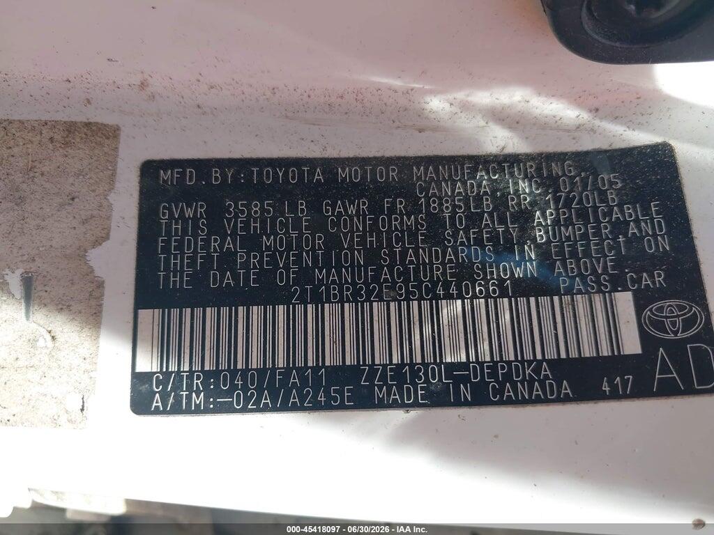 2T1BR32E95C440661 2005 TOYOTA COROLLA photo no. 9