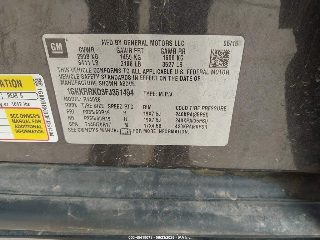 1GKKRRKD3FJ351494 2015 GMC ACADIA photo no. 9