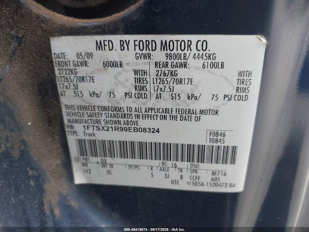 1FTSX21R99EB08324 2009 FORD SUPER DUTY F-250 SRW photo no. 9