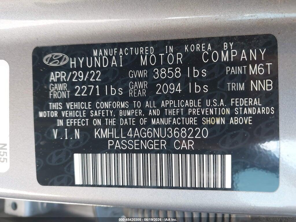 KMHLL4AG6NU368220 2022 HYUNDAI ELANTRA photo no. 9