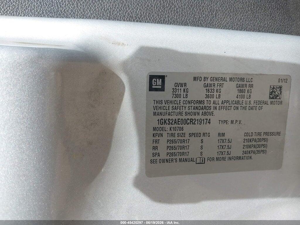 1GKS2AE00CR219174 2012 GMC YUKON photo no. 9