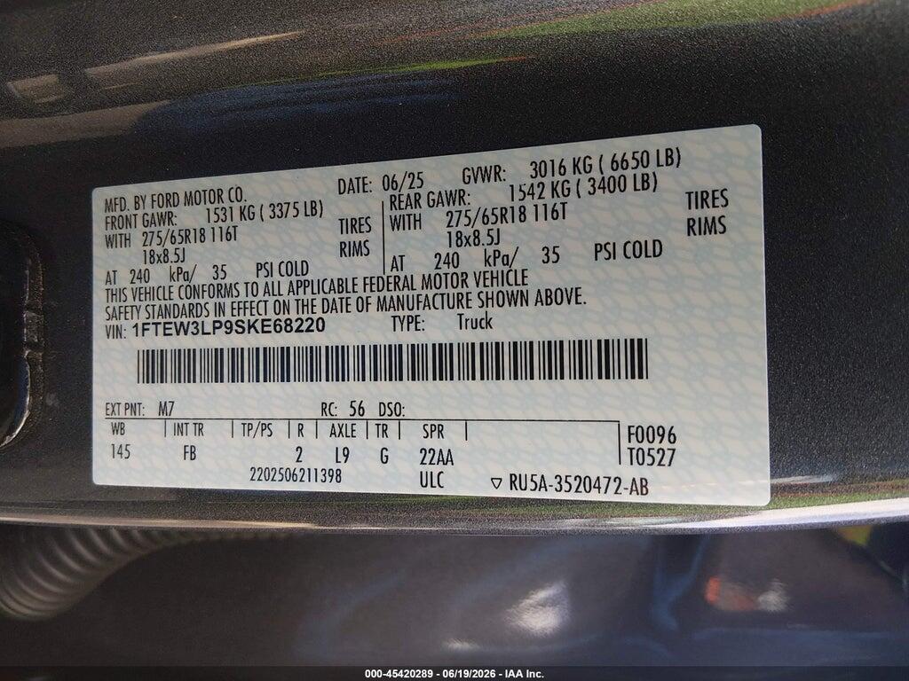 1FTEW3LP9SKE68220 2025 FORD F-150 photo no. 9