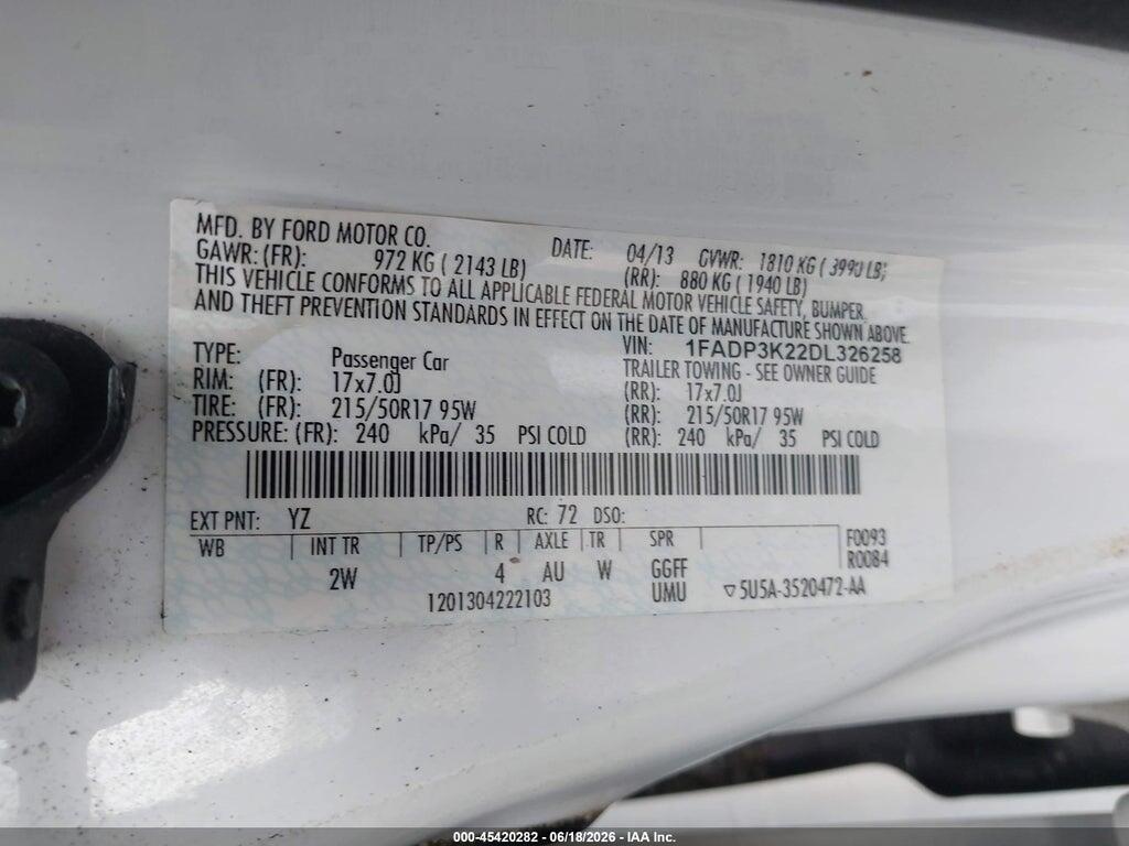 1FADP3K22DL326258 2013 FORD FOCUS photo no. 9