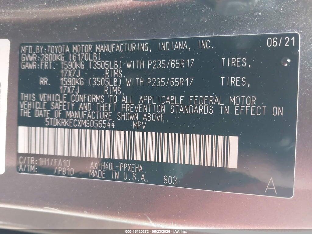 5TDKRKECXMS056544 2021 TOYOTA SIENNA photo no. 9