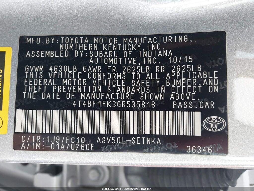 4T4BF1FK3GR535818 2016 TOYOTA CAMRY photo no. 9